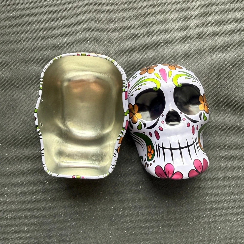 Day of the Dead Sugar Skull Metal Tin Calavera Trinket Box DOD Collectible Decor
